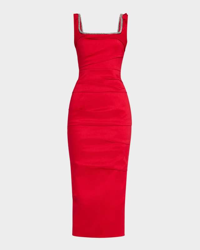 Onyx Crystal Sleeveless Draped Midi Dress